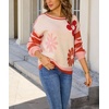 image:imagechouyatou Womens Color Block Striped Long Sleeve Sweaters Daisy Flower Pullover Sweater Jumper TopsRed Orange