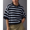 image:imagechouyatou Womens Contrast Striped Pullover Sweater Short Sleeve Knit TopsBlack