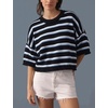 image:imagechouyatou Womens Contrast Striped Pullover Sweater Short Sleeve Knit TopsBlack