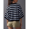 image:imagechouyatou Womens Contrast Striped Pullover Sweater Short Sleeve Knit TopsBlack
