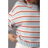 image:imagechouyatou Womens Contrast Striped Pullover Sweater Short Sleeve Knit TopsLight Blue