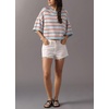 image:imagechouyatou Womens Contrast Striped Pullover Sweater Short Sleeve Knit TopsLight Blue