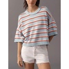 image:imagechouyatou Womens Contrast Striped Pullover Sweater Short Sleeve Knit TopsLight Blue