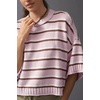 image:imagechouyatou Womens Contrast Striped Pullover Sweater Short Sleeve Knit TopsPink