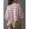 image:imagechouyatou Womens Contrast Striped Pullover Sweater Short Sleeve Knit TopsPink