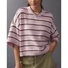 image:imagechouyatou Womens Contrast Striped Pullover Sweater Short Sleeve Knit TopsPink