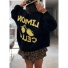 image:imagechouyatou Womens Cute Lemon Letter Pattern Cardigan Open Front Jacquard Knitted Sweater CardiganBlack