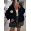 image:imagechouyatou Womens Cute Lemon Letter Pattern Cardigan Open Front Jacquard Knitted Sweater CardiganBlack