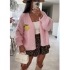 image:imagechouyatou Womens Cute Lemon Letter Pattern Cardigan Open Front Jacquard Knitted Sweater CardiganPink