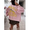 image:imagechouyatou Womens Cute Lemon Letter Pattern Cardigan Open Front Jacquard Knitted Sweater CardiganPink