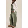 image:imagechouyatou Womens Distressed Barrel Leg Denim Overalls Baggy Jean JumpsuitsGreen