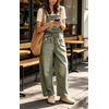 image:imagechouyatou Womens Distressed Barrel Leg Denim Overalls Baggy Jean JumpsuitsGreen
