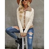 image:imagechouyatou Womens Fall Cable Knit Cardigan Sweater Collared Contrast Color Pearl Button Down CardiganBeige Khaki