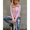 image:imagechouyatou Womens Fall Cable Knit Cardigan Sweater Collared Contrast Color Pearl Button Down CardiganPurple Orange
