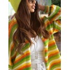 image:imagechouyatou Womens Fall Contrast Color Striped Cardigan Sweater Open Front Chunky Knit Cardigan JacketLemon Yellow