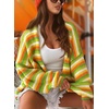 image:imagechouyatou Womens Fall Contrast Color Striped Cardigan Sweater Open Front Chunky Knit Cardigan JacketLemon Yellow
