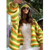 image:imagechouyatou Womens Fall Contrast Color Striped Cardigan Sweater Open Front Chunky Knit Cardigan JacketLemon Yellow
