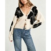 image:imagechouyatou Womens Floral Cropped Cardigan Sweater Button Down Knit JacketBeige