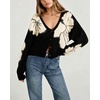 image:imagechouyatou Womens Floral Cropped Cardigan Sweater Button Down Knit JacketBlack