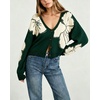 image:imagechouyatou Womens Floral Cropped Cardigan Sweater Button Down Knit JacketDark Green