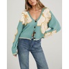image:imagechouyatou Womens Floral Cropped Cardigan Sweater Button Down Knit JacketGreen
