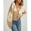 image:imagechouyatou Womens Floral Cropped Cardigan Sweater Button Down Knit JacketKhaki