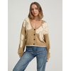 image:imagechouyatou Womens Floral Cropped Cardigan Sweater Button Down Knit JacketKhaki