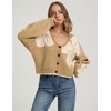 image:imagechouyatou Womens Floral Cropped Cardigan Sweater Button Down Knit JacketKhaki