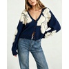 image:imagechouyatou Womens Floral Cropped Cardigan Sweater Button Down Knit JacketNavy
