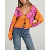 image:imagechouyatou Womens Floral Cropped Cardigan Sweater Button Down Knit JacketOrange