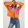 image:imagechouyatou Womens Floral Cropped Cardigan Sweater Button Down Knit JacketOrange