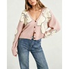 image:imagechouyatou Womens Floral Cropped Cardigan Sweater Button Down Knit JacketPink