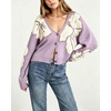 image:imagechouyatou Womens Floral Cropped Cardigan Sweater Button Down Knit JacketPurple