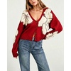 image:imagechouyatou Womens Floral Cropped Cardigan Sweater Button Down Knit JacketRed