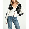 image:imagechouyatou Womens Floral Cropped Cardigan Sweater Button Down Knit JacketWhite
