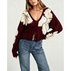 image:imagechouyatou Womens Floral Cropped Cardigan Sweater Button Down Knit JacketWine Red