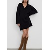 image:imagechouyatou Womens Oversized V Neck Sweater Dress Y2K Long Sleeve Ribbed Knit Pullover Midi Long Dress TopsBlack