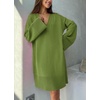 image:imagechouyatou Womens Oversized V Neck Sweater Dress Y2K Long Sleeve Ribbed Knit Pullover Midi Long Dress TopsGreen