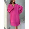 image:imagechouyatou Womens Oversized V Neck Sweater Dress Y2K Long Sleeve Ribbed Knit Pullover Midi Long Dress TopsRose Red