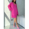 image:imagechouyatou Womens Oversized V Neck Sweater Dress Y2K Long Sleeve Ribbed Knit Pullover Midi Long Dress TopsRose Red