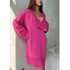 image:imagechouyatou Womens Oversized V Neck Sweater Dress Y2K Long Sleeve Ribbed Knit Pullover Midi Long Dress TopsRose Red