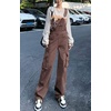 image:imagechouyatou Womens Retro Streetwear Cargo Denim Bib Overalls Jeans Y2K Baggy Cargo PantsBrown