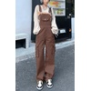 image:imagechouyatou Womens Retro Streetwear Cargo Denim Bib Overalls Jeans Y2K Baggy Cargo PantsBrown