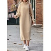 image:imagechouyatou Womens Turtleneck Midi Long Sweater Dress Below Knee Loose Fit Ribbed Knit DressApricot