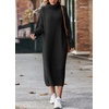 image:imagechouyatou Womens Turtleneck Midi Long Sweater Dress Below Knee Loose Fit Ribbed Knit DressBlack