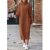 image:imagechouyatou Womens Turtleneck Midi Long Sweater Dress Below Knee Loose Fit Ribbed Knit DressCaramel