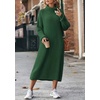 image:imagechouyatou Womens Turtleneck Midi Long Sweater Dress Below Knee Loose Fit Ribbed Knit DressGreen