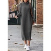 image:imagechouyatou Womens Turtleneck Midi Long Sweater Dress Below Knee Loose Fit Ribbed Knit DressGrey