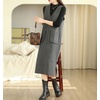 image:imagechouyatou Womens V Neck Sleeveless Overall Jumper Dress Wool Blend Tunic Tank Midi Long Dress with PocketsGray