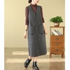 image:imagechouyatou Womens V Neck Sleeveless Overall Jumper Dress Wool Blend Tunic Tank Midi Long Dress with PocketsGray